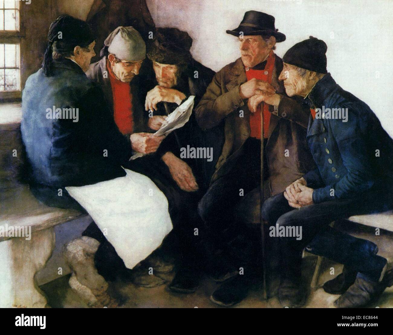 Pittura intitolato "villaggio", dipinto da Wilhelm Leibl (1844-1900). un tedesco pittore realista di ritratti di personaggi e scene di vita contadina. Datata 1880. Foto Stock