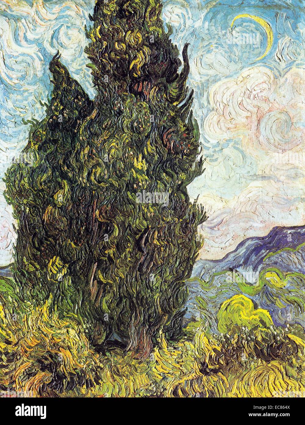 Cipressi di Vincent Van Gogh (1853-1890) un post-pittore impressionista di origine olandese. Datata 1889. Foto Stock