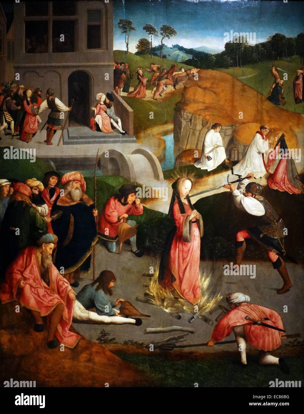 Pittura intitolato "Il martirio di Santa Lucia' dipinta dal maestro della deposizione Figdor (1490-1510) Foto Stock