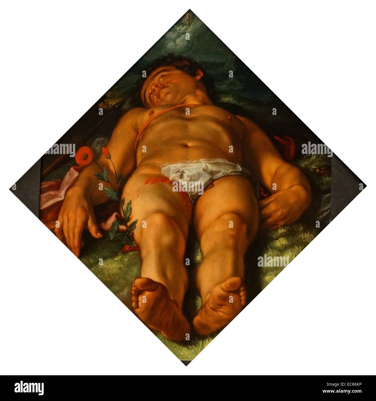 Pittura intitolata 'L'Adone morente". Dipinto da Hendrick Goltzius (1558-1617) pittore olandese. Risalenti al XVII secolo Foto Stock