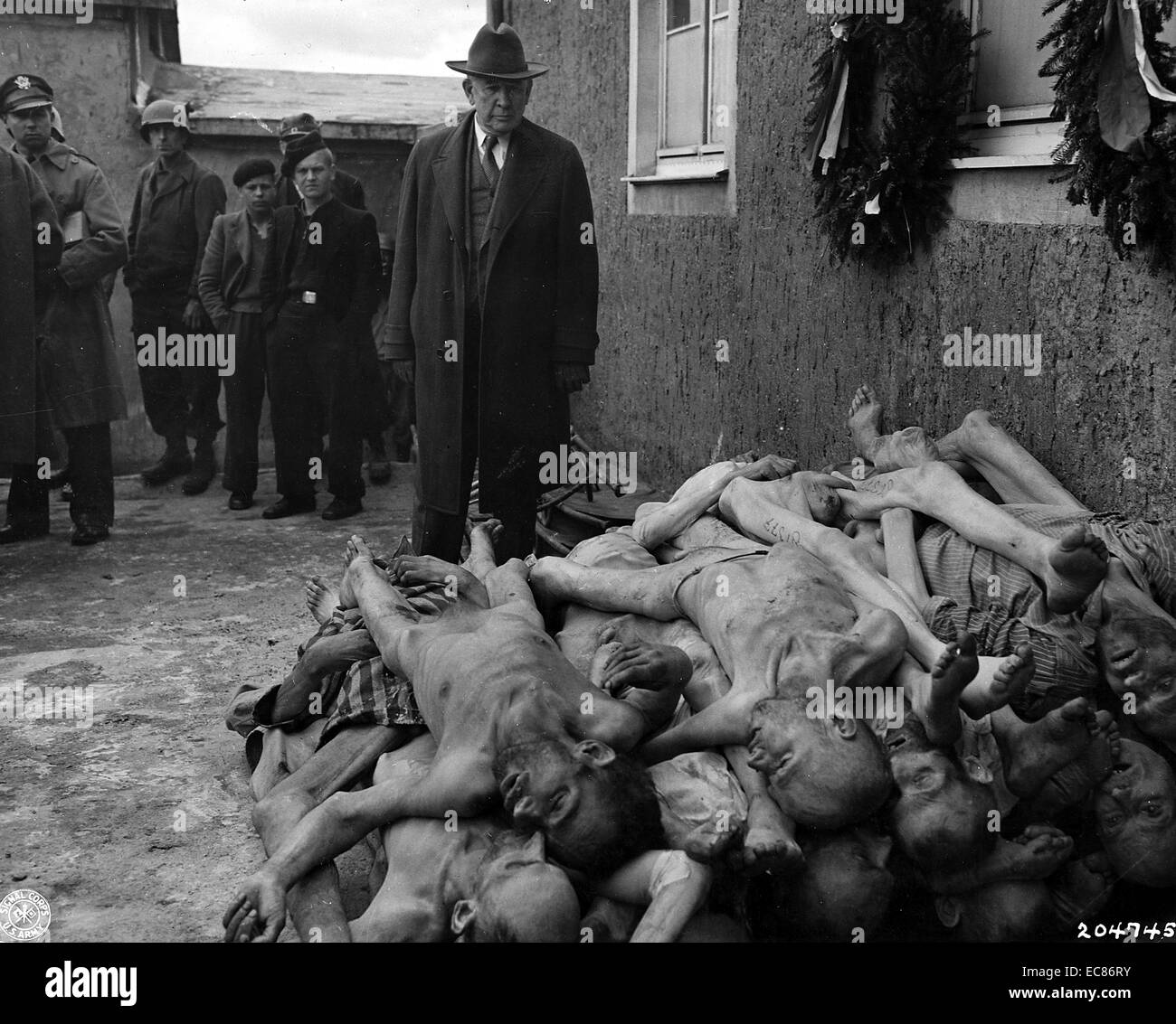 Fotografia di Buchenwald campo di concentramento. In Germania un campo di concentramento nazista stabilito sulla Ettersberg. Datata 1945 Foto Stock