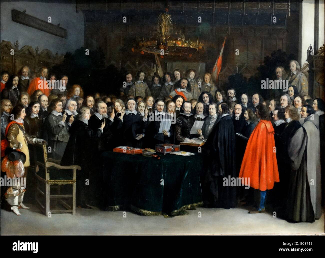 La verniciatura della ratifica del Trattato di Münster. Dipinto di Gerard ter Borch (1617-1681). Risalenti al XVII secolo Foto Stock