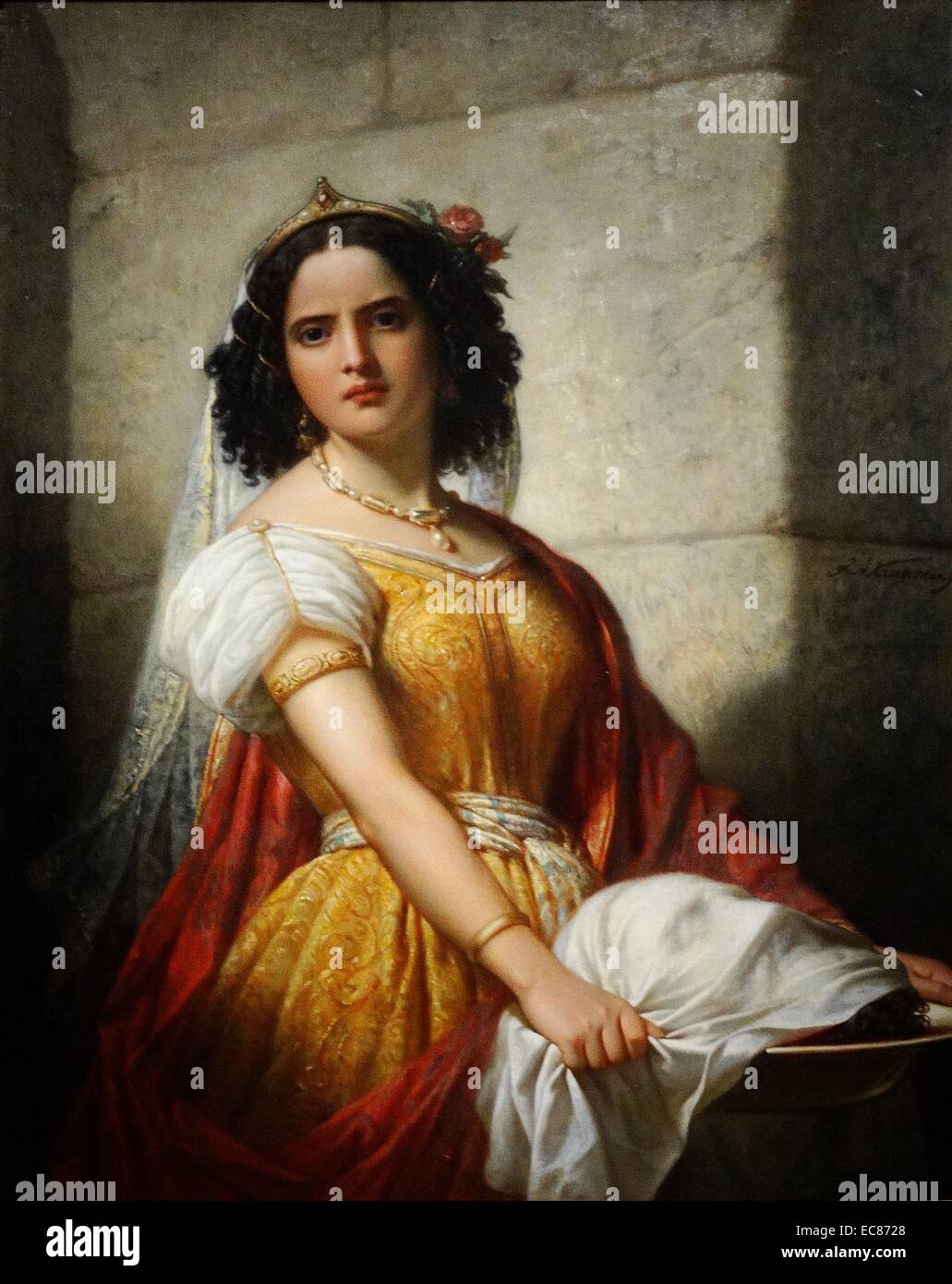 Ritratto di Salomè con la testa di Giovanni il Battista. Dipinto di Jan Adam Kruseman (1804-1862) Pittore dal nord dei Paesi Bassi. Datata 1861 Foto Stock