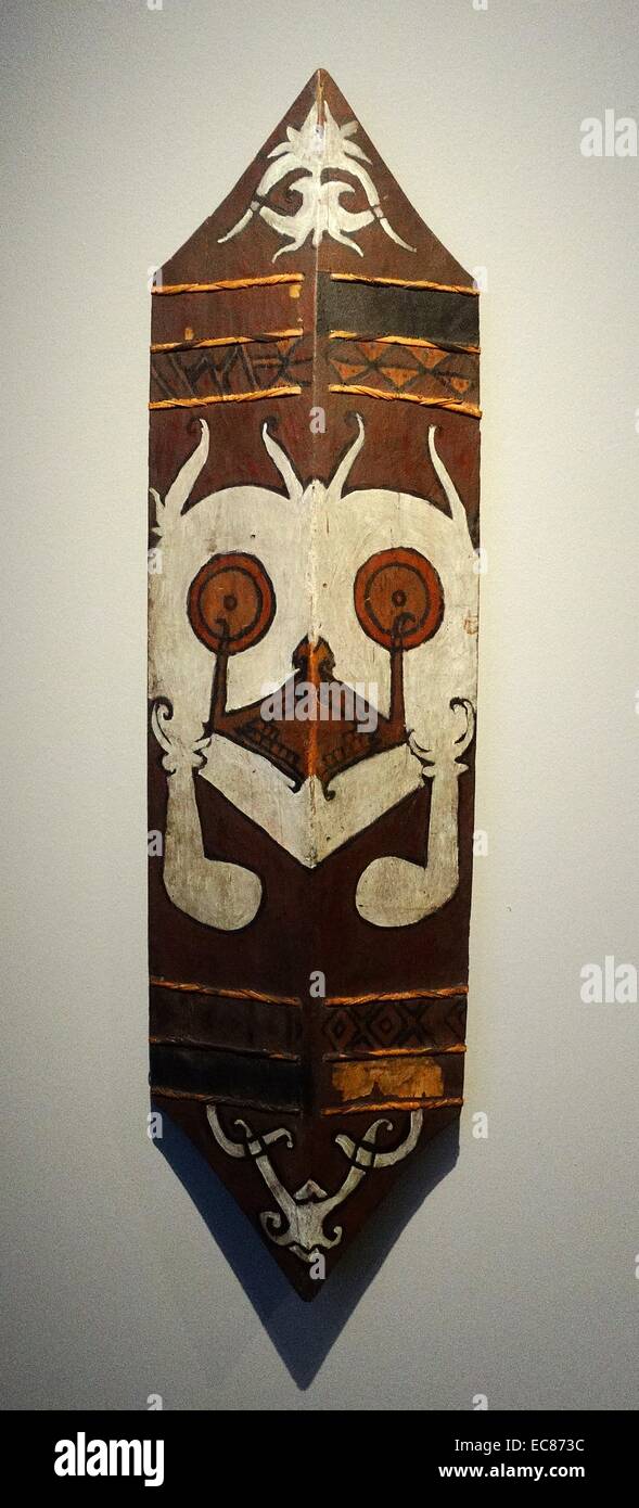 Protezione Acehense creato con il legno dipinto, paglia e carta. Datata 1877 Foto Stock