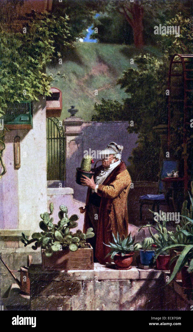 Pittura intitolato 'Der Pfarrer als Kateenfreund' dipinta da Carl Spitzweg (1808-1885) Tedesco romanticist pittore e poeta. Datata 1870 Foto Stock