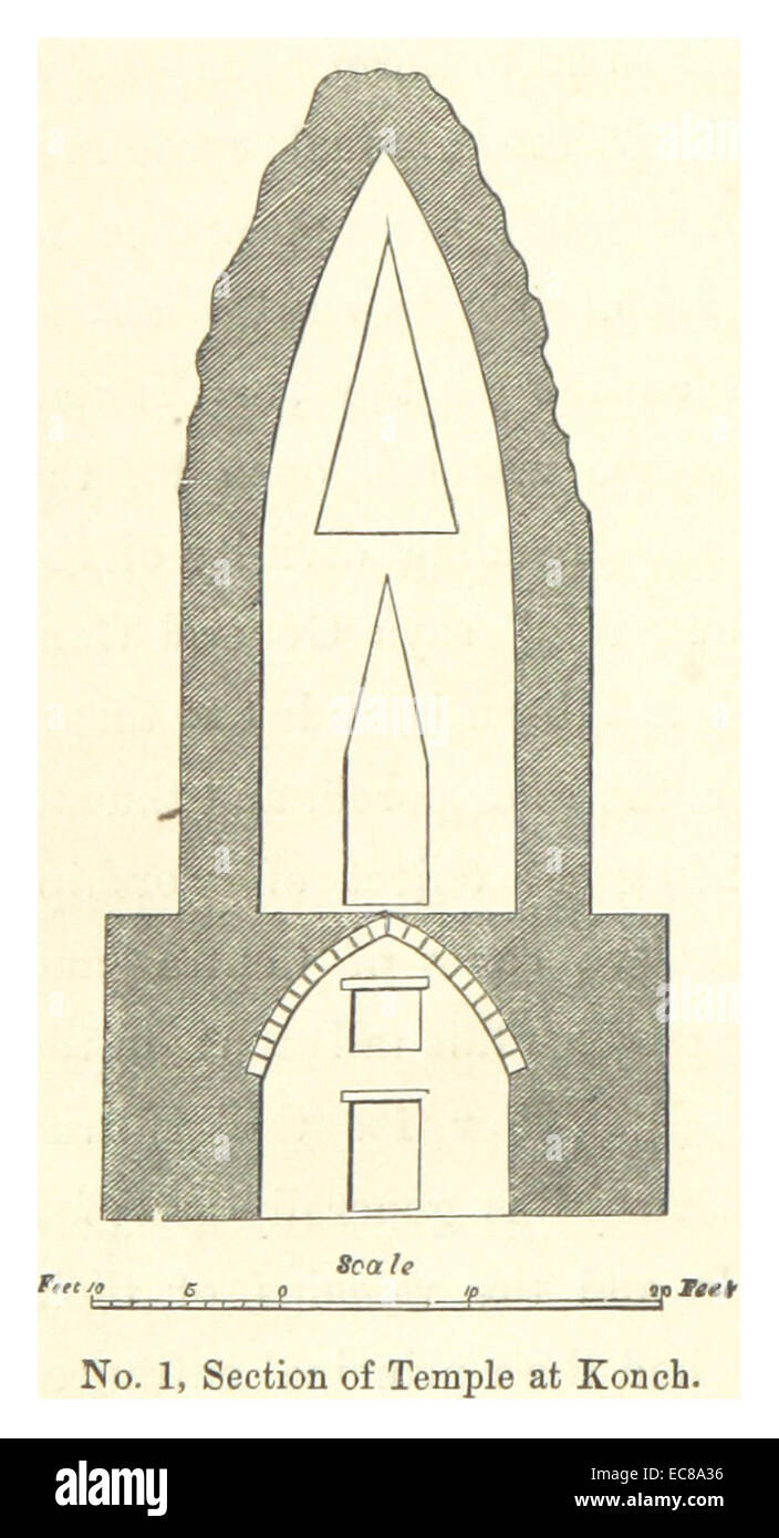 Questa illustrazione del 1878 di Bodhgaya mostra la sezione di un tempio a Konch, un sito importante nella storia indiana. L'immagine fornisce una vista dettagliata della struttura e dello stile architettonico del tempio. Foto Stock
