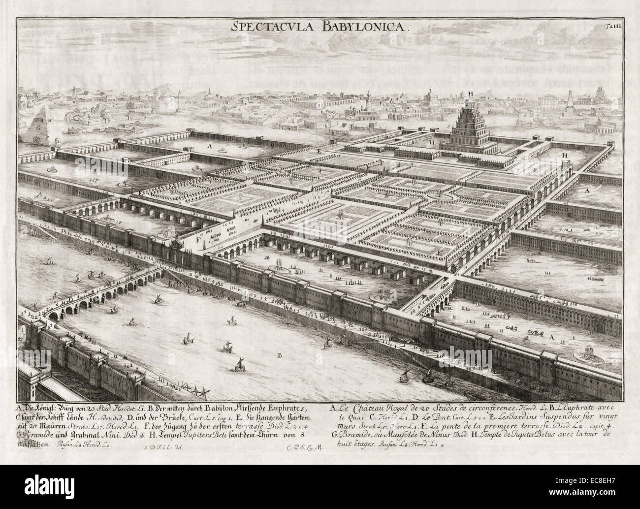 Giardini pensili di Babilonia, una delle sette meraviglie del mondo antico. Vedere la descrizione per maggiori informazioni. Foto Stock
