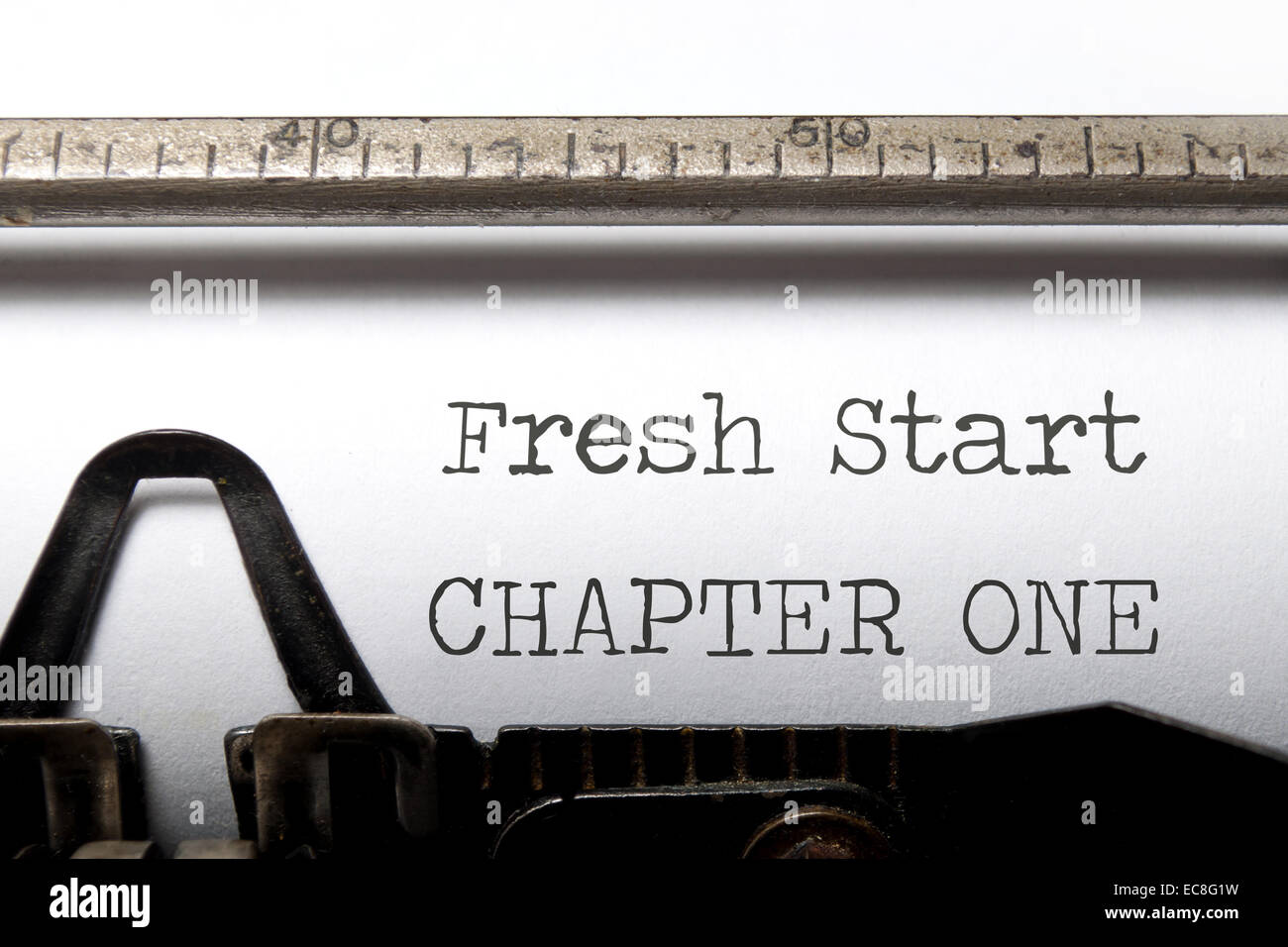 Fresh Start capitolo uno stampato su una vecchia macchina da scrivere Foto Stock