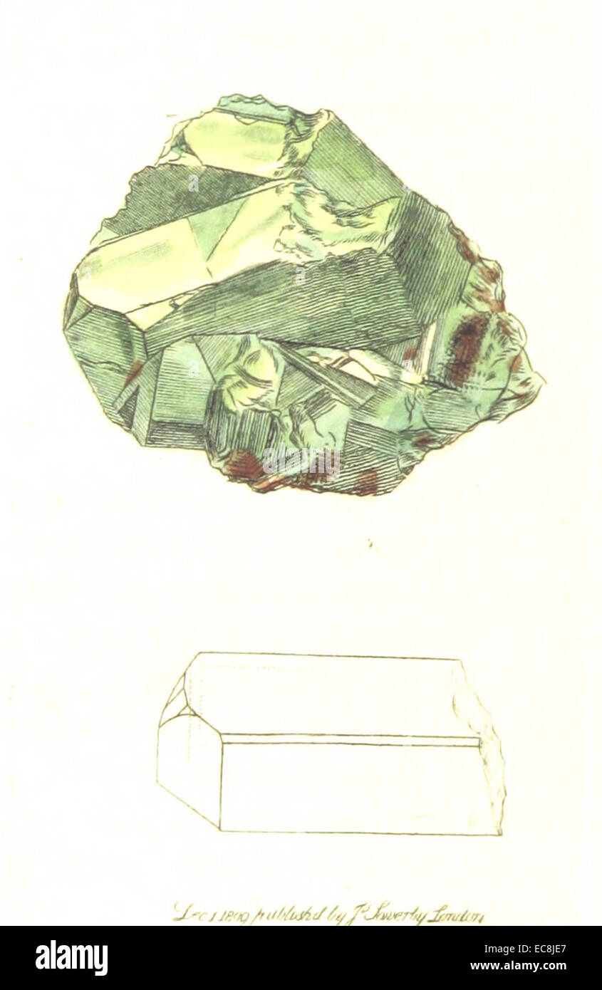 Un'illustrazione del 1811 tratta da "British Mineralogy" di James Sowerby, raffigurante il minerale Plumbum sulphatum, che mostra la sua struttura cristallina e la sua colorazione. Foto Stock