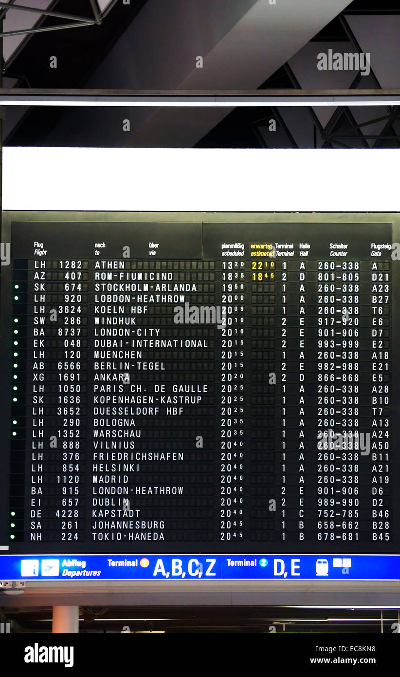 Display digitale di orari di partenza Foto Stock