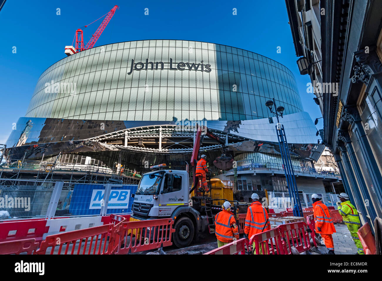 Birmingham shopping natalizio John Lewis Store segno come parte del nuovo sviluppo di strada 8 dicembre 2014 Foto Stock