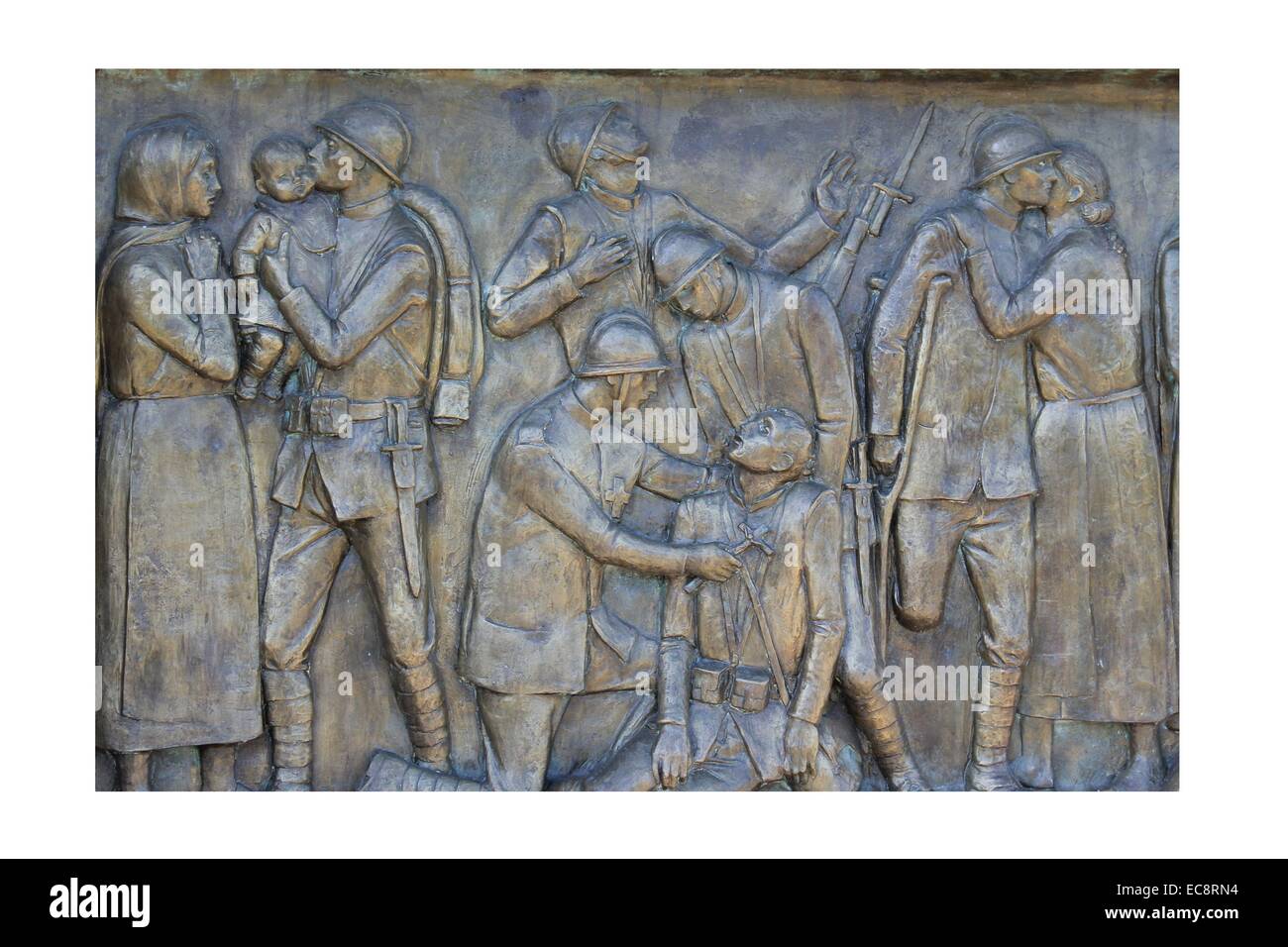 Piastra metallica per commemorare i soldati morti in guerra Foto Stock