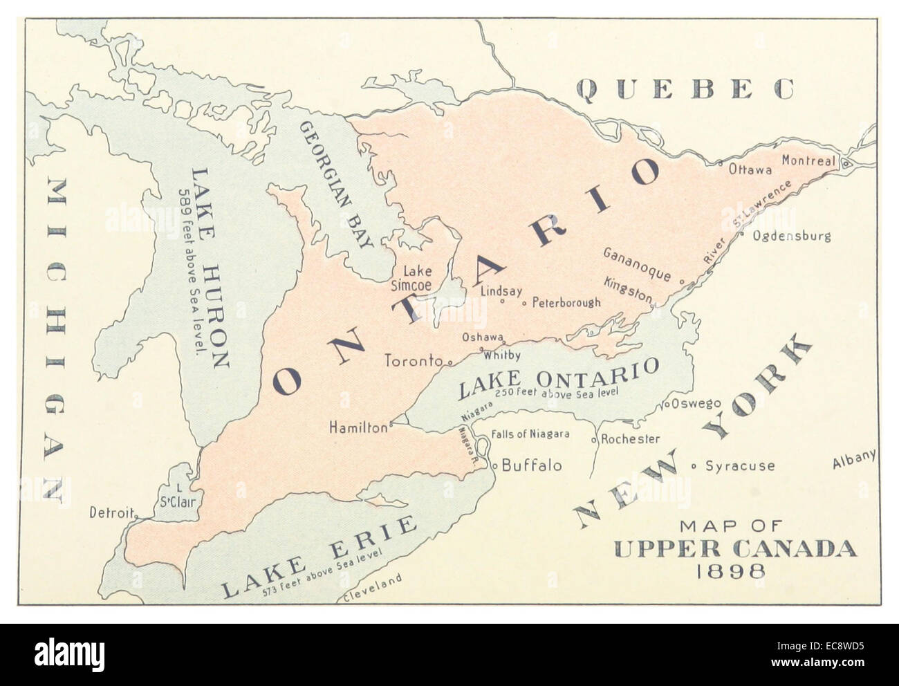 Questa mappa del 1898 di Conant raffigura la regione dell'alto Canada, mostrando i suoi confini storici e le caratteristiche geografiche durante la fine del XIX secolo, prima che diventasse parte del Canada. Foto Stock