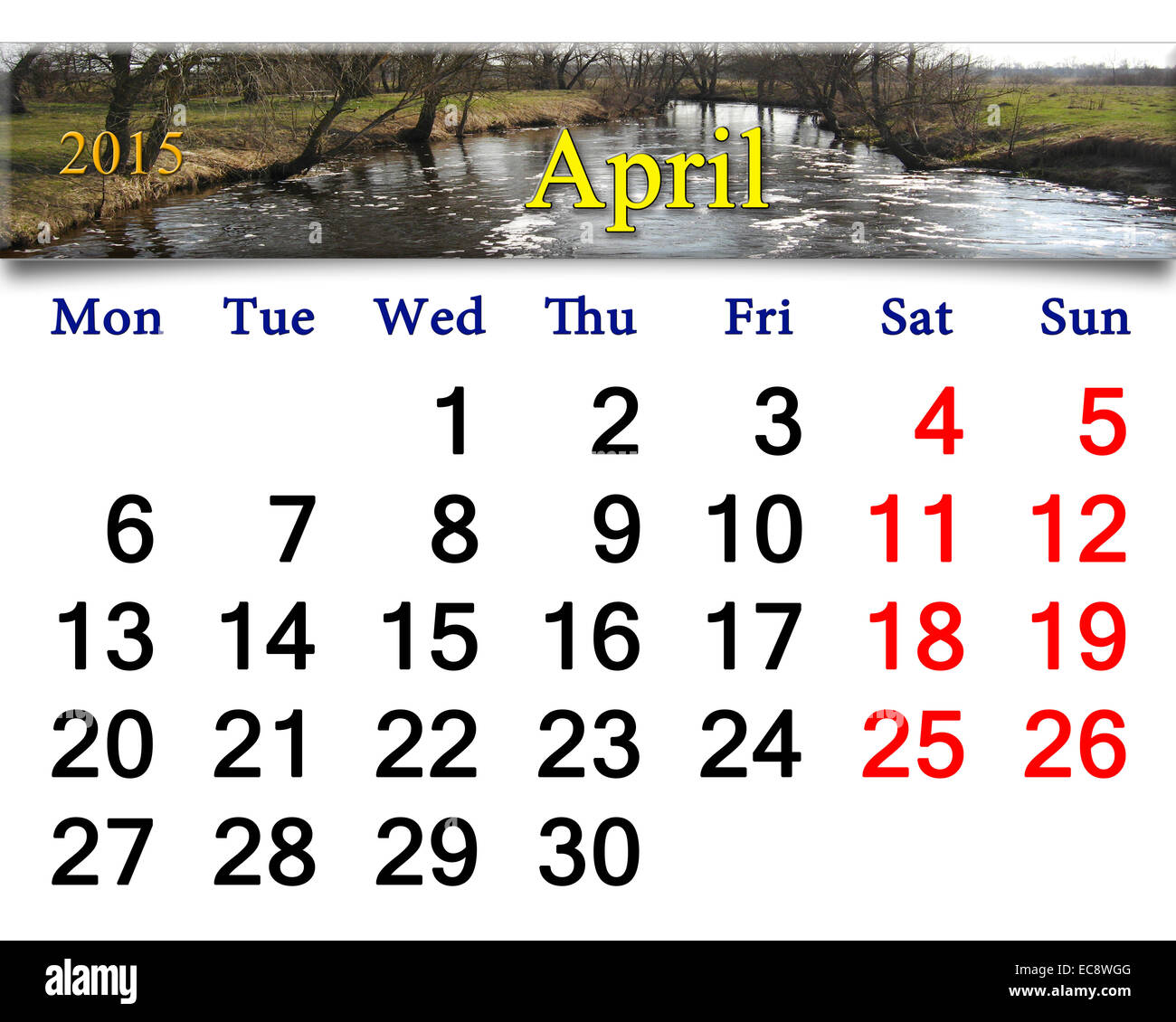 Bellissimo il calendario per il mese di Aprile di 2015 anno sullo sfondo del proiettore a molla Foto Stock
