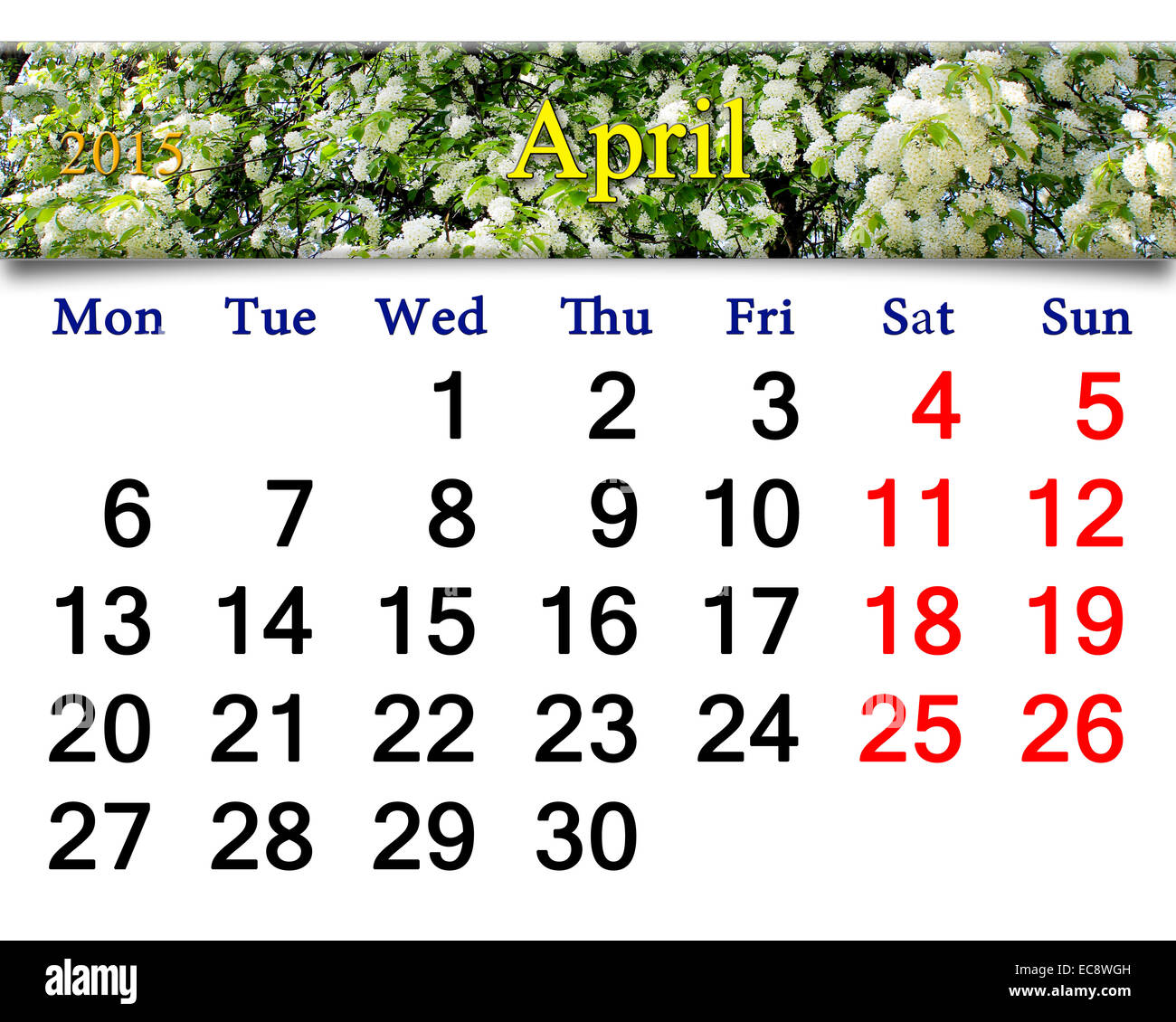 Calendario per il mese di maggio del 2015 Anno sullo sfondo della molla bird CHERRY TREE Foto Stock