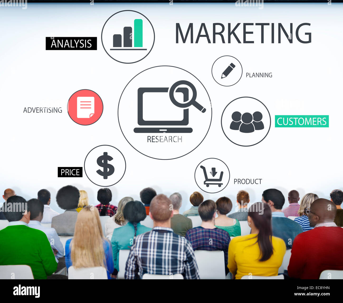 Un gruppo di persone in seminario con il concetto di marketing Foto Stock