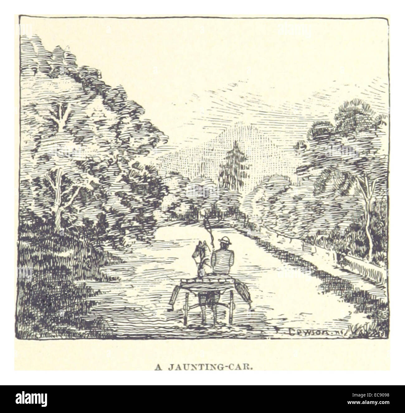 Questa pubblicazione del 1891 di francese mostra un'auto sbalorditiva, un tipo di carrozza trainata da cavalli popolare alla fine del XIX secolo. L'immagine evidenzia il design e l'uso del carrello durante il trasporto durante il periodo. Foto Stock