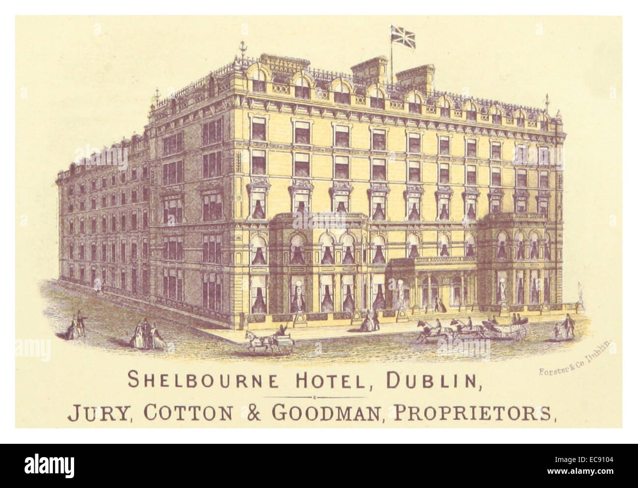 Questa illustrazione del 1871 di Godkin & Walker raffigura lo Shelbourne Hotel di Dublino, che mostra la grandezza architettonica e il significato storico di questo edificio iconico. Foto Stock