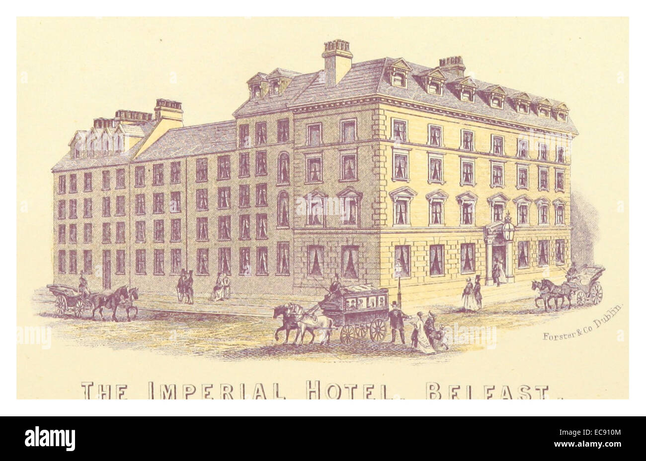 Un'illustrazione del 1871 di Godkin & Walker dell'Imperial Hotel a Belfast, che mostra lo stile architettonico e il significato dell'edificio in città durante la fine del XIX secolo. Foto Stock