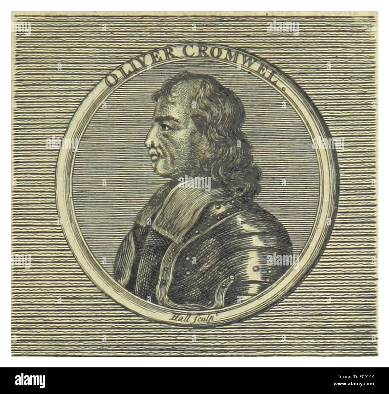 Questo disegno del 1800 di GOLDSMITH raffigura Oliver Cromwell, il leader inglese del XVII secolo, fornendo una rappresentazione visiva della sua somiglianza basata su resoconti storici. Foto Stock