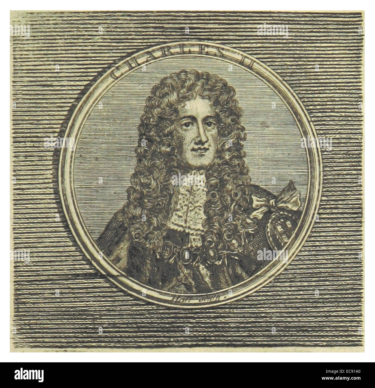 Questa rappresentazione del 1800 tratta dal lavoro di Goldsmith presenta Carlo II, il re d'Inghilterra, concentrandosi sul suo regno e sul suo significato storico. Riflette la rappresentazione del monarca durante l'inizio del XIX secolo. Foto Stock