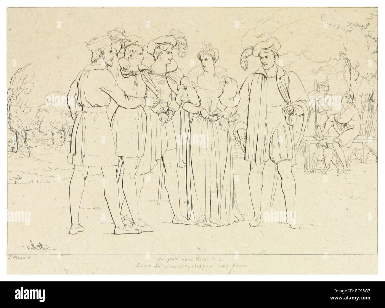 Pagina 89 di *HOWARD(1828-33)* presenta un'illustrazione tratta da *i due signori di Verona* di William Shakespeare. Questa commedia romantica esplora temi di amicizia, amore e tradimento. L'immagine evidenzia scene chiave tra i due protagonisti, Valentine e Proteus. Foto Stock