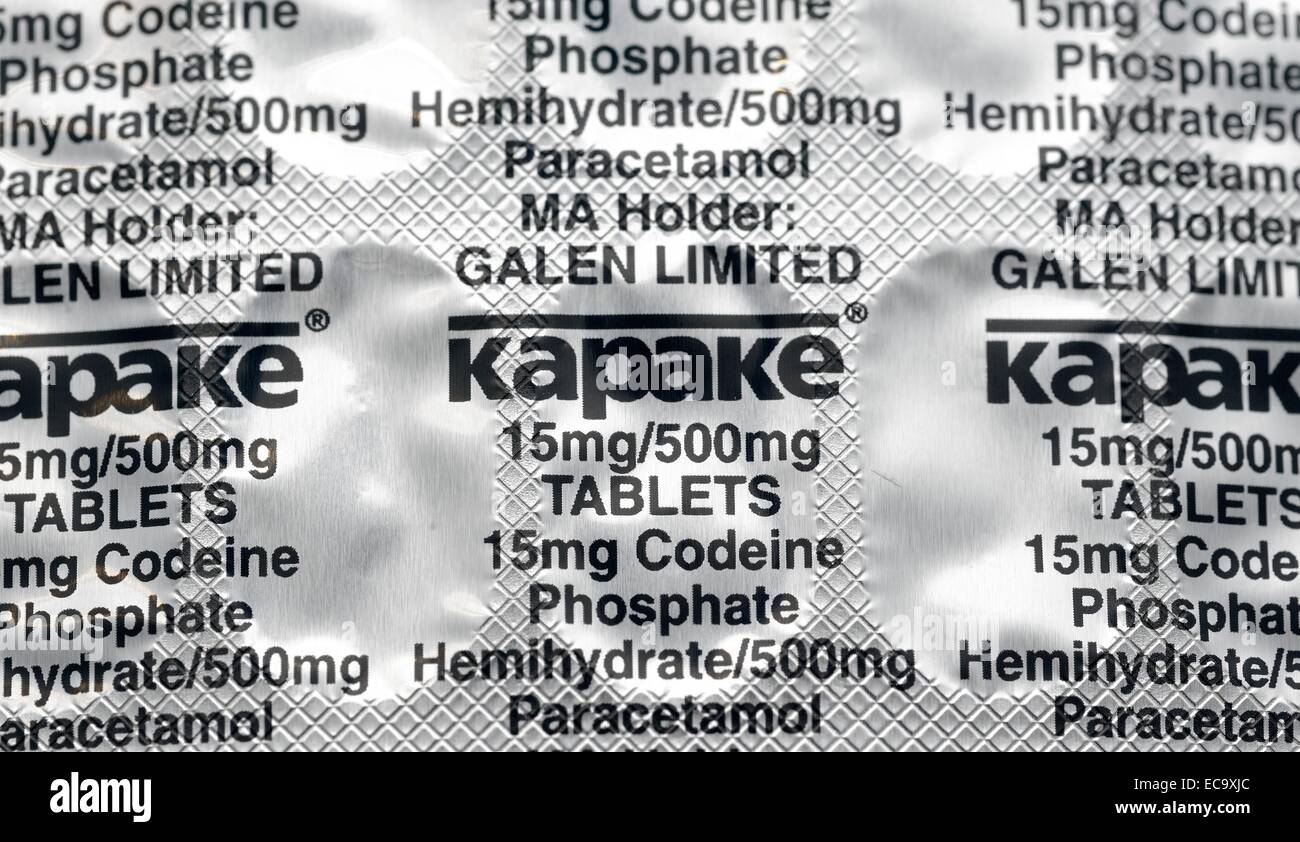 Kapake paracetamolo pain killer lamina compresse in blister Foto Stock