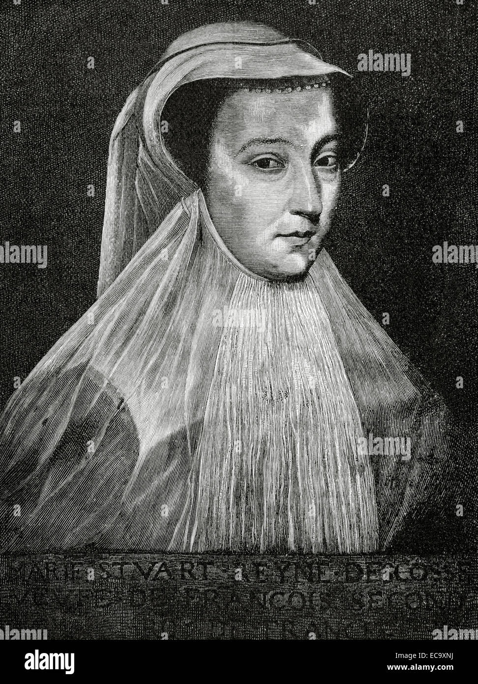 Maria, Regina di Scozia (1542-1587). Regina di Scozia e regina consorte di Francia. Incisione di E. Krell. Historia Universale, 1885. Foto Stock