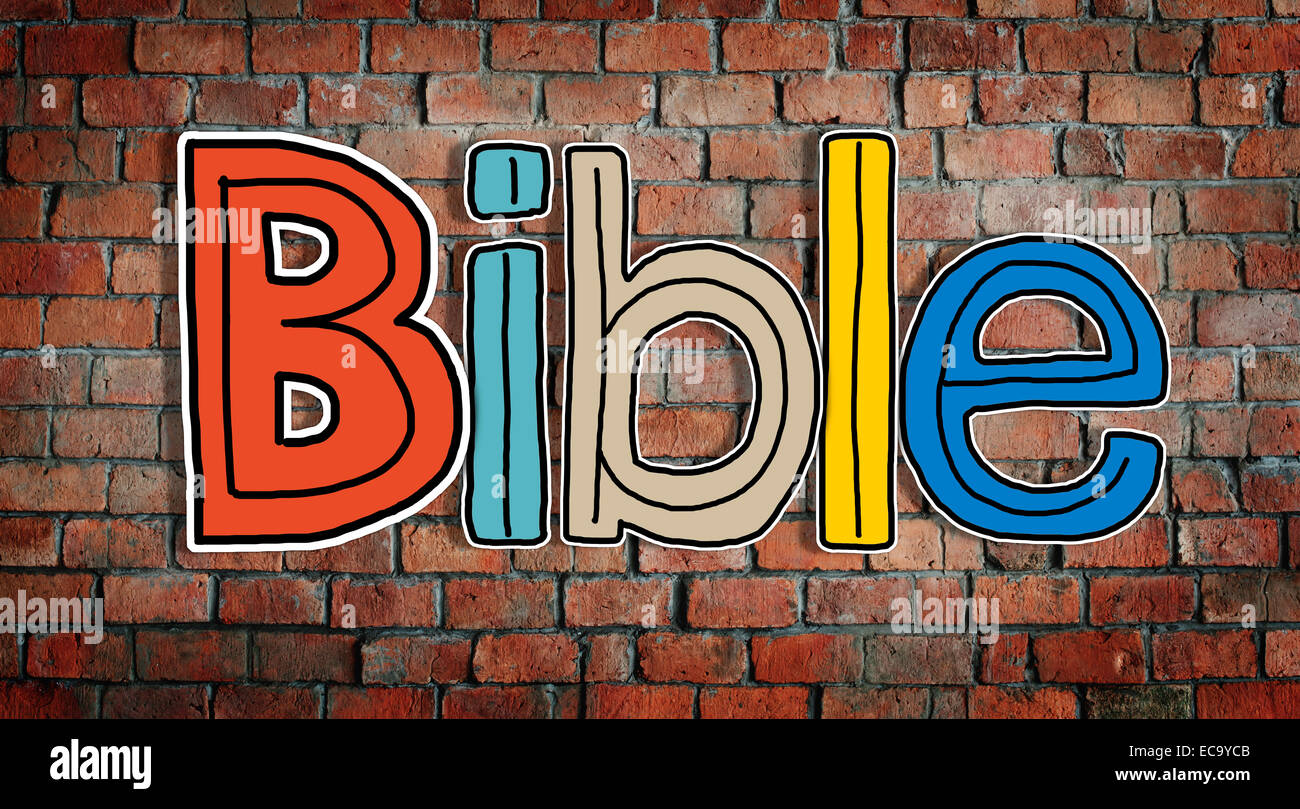 La Bibbia e il muro di mattoni in background Foto Stock