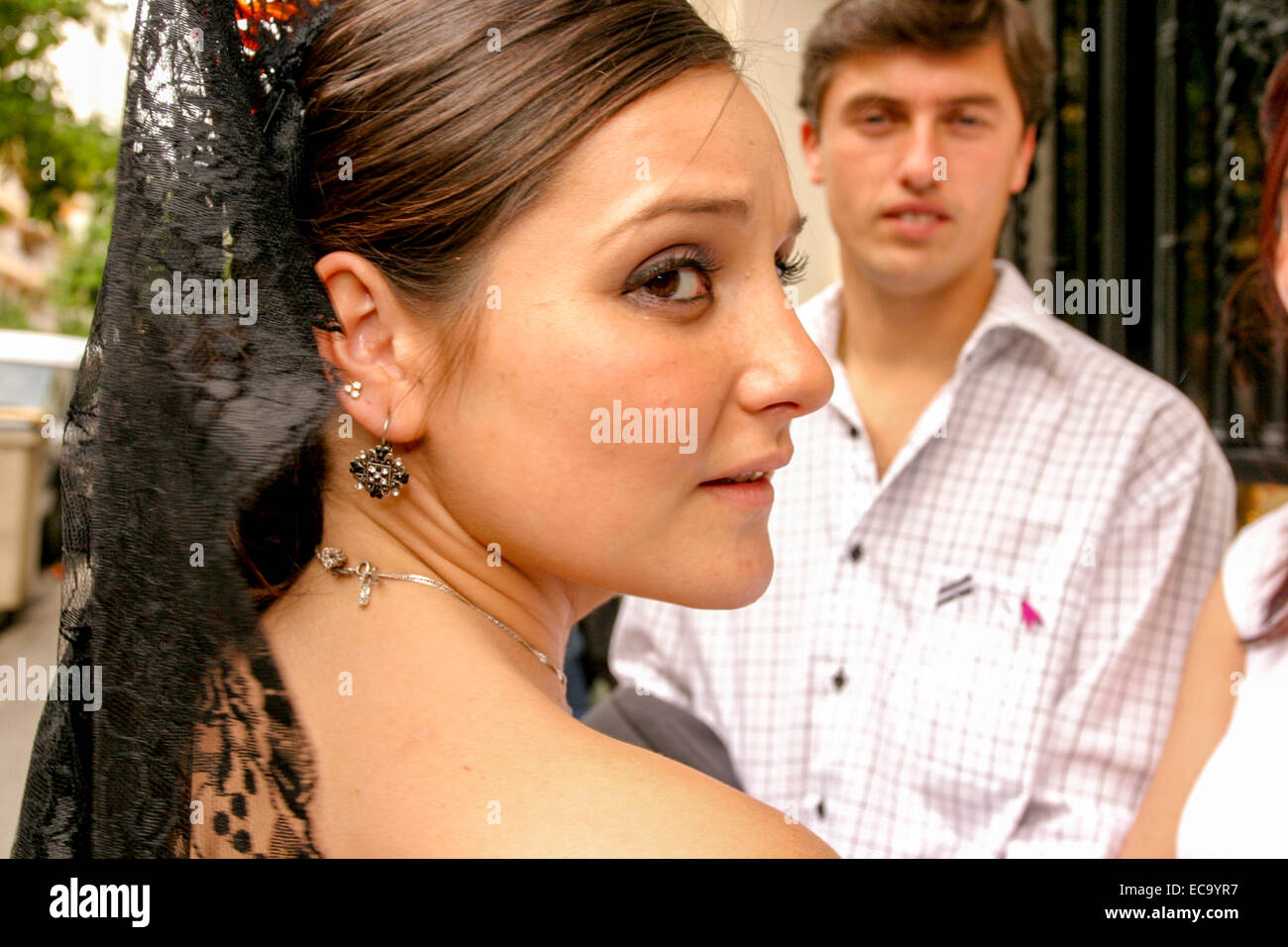 Donna spagnola Siviglia Spagna Andalusia Semana Santa Foto Stock