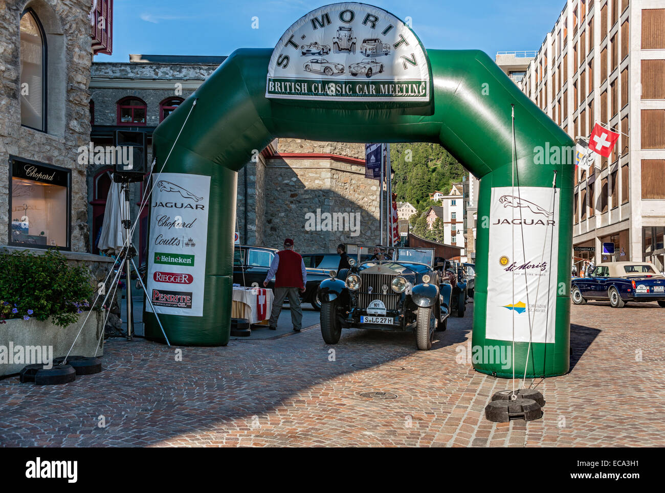 Rolls Royce auto d'epoca all'inizio annuo del British Classic Car Meeting 2014, St.Moritz, Svizzera. Foto Stock