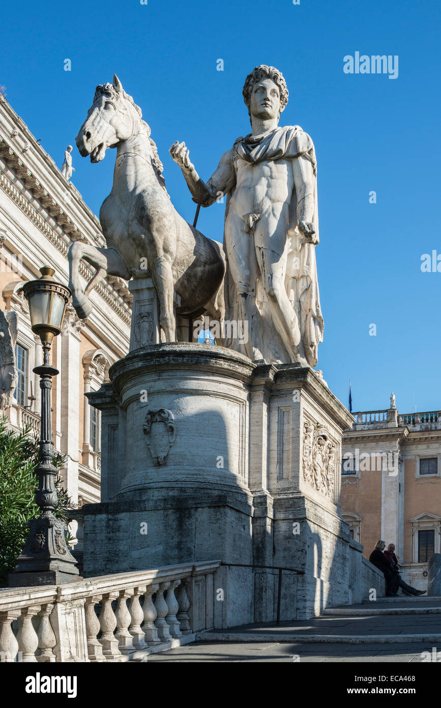 Dioscuri statua, Cordonata, Colle Capitolino Rione X Campitelli, Roma, lazio, Italy Foto Stock