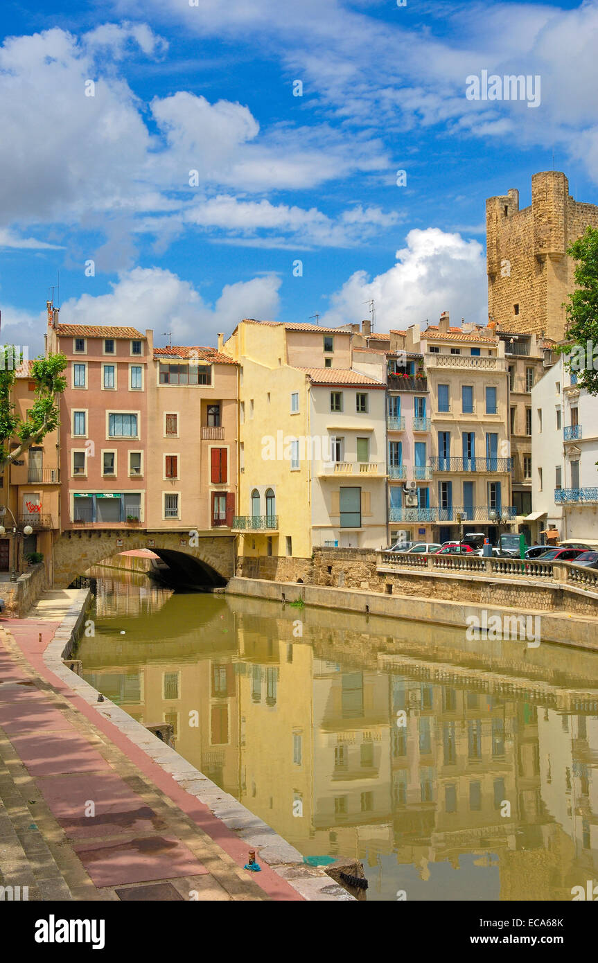 Canal de la Robine, Narbonne, Aude, Languedoc Roussillon, Francia, Europa Foto Stock