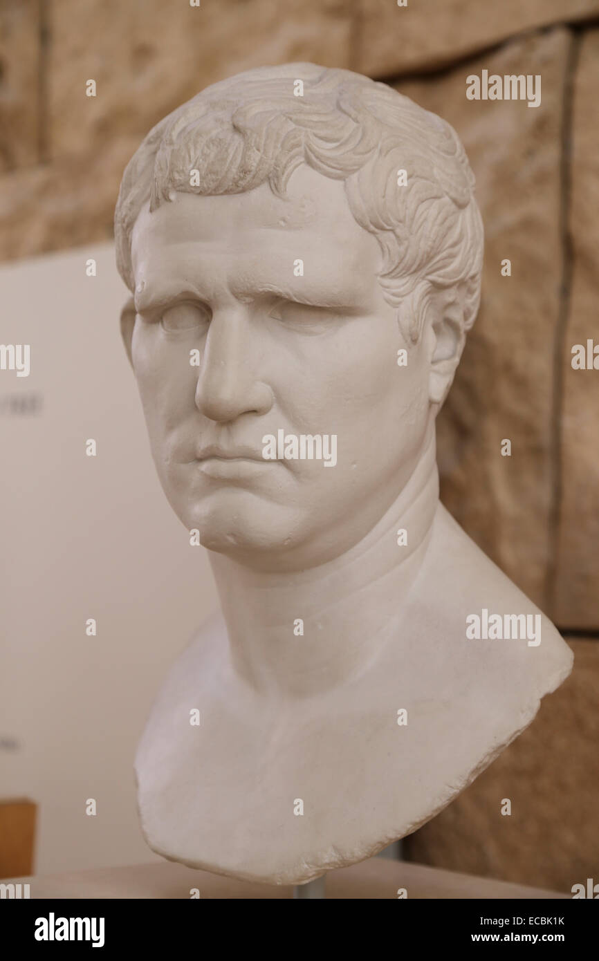 Marcus Vipsanius Agrippa (64/63 BC-12 BC) Romana statista, generale e architetto. Copia di intonaco. Museo dell'Ara Pacis. Roma. Italia Foto Stock