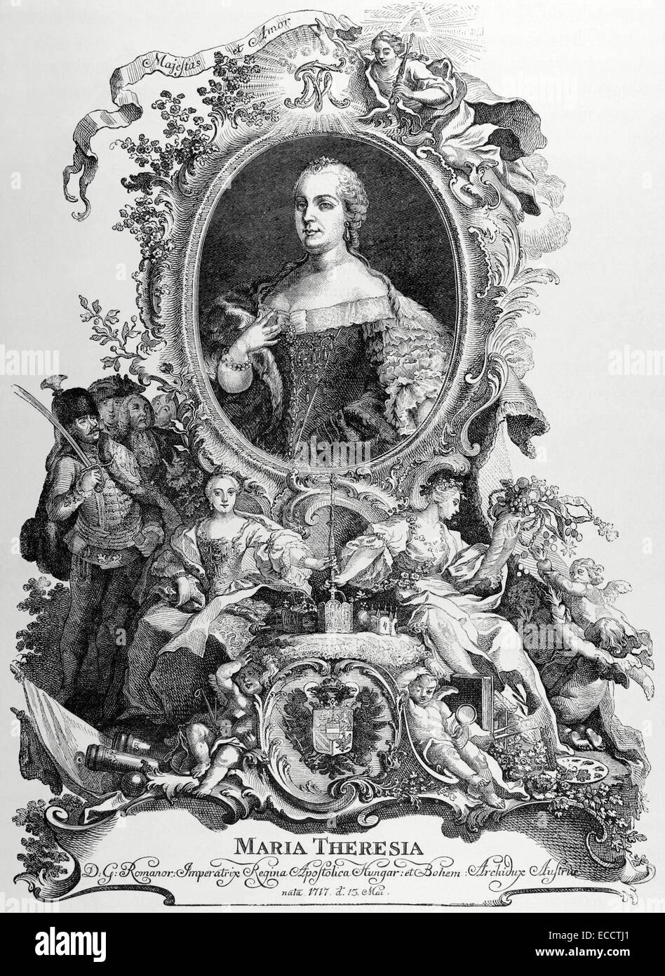 Maria Theresa (1717-1780), l'Arciduchessa d Ausria, regina di Ungheria e di Boemia. Ritratto. Incisione di de Petit, 1743. Incisione di germanio, 1882. Foto Stock