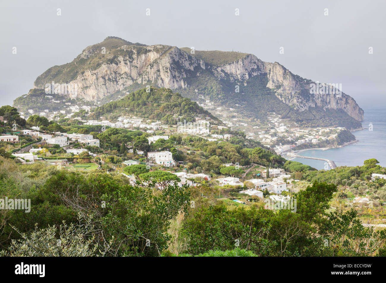 Vew su Capri con il Monte Solaro, Capri, Campania, Italia Foto Stock