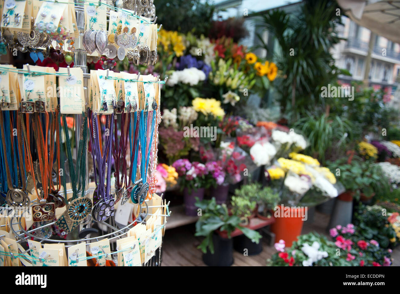 Las Ramblas Barcellona Spagna fiore e gingillo shop Foto Stock