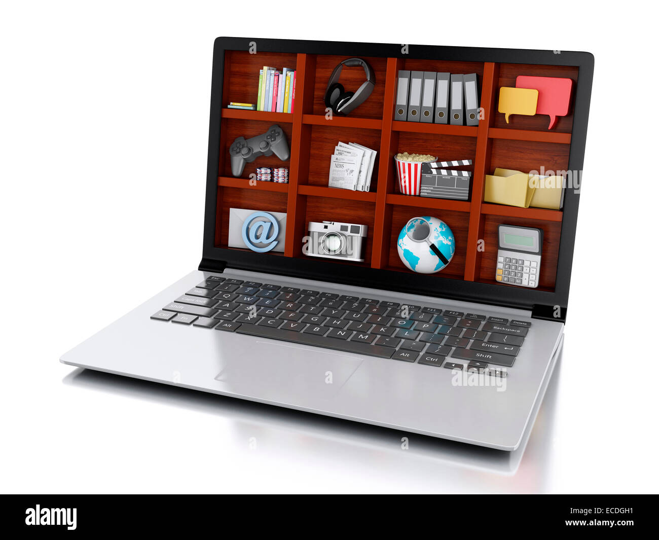 3D renderer illustrazione. Laptop e multimedia. coceptual immagine su sfondo bianco Foto Stock