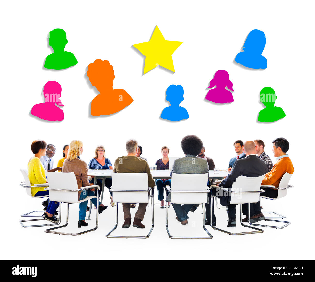 Multietnica incontro di persone e i Social Media simboli sopra Foto Stock