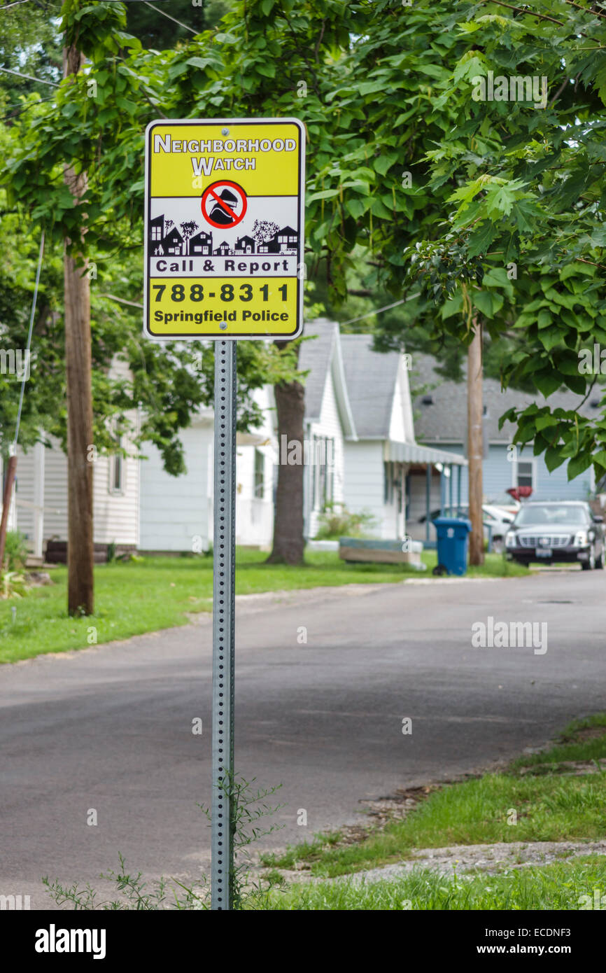 Springfield Illinois, Monument Avenue, cartello, Neighborhood Watch, prevenzione del crimine, cittadini, IL140903015 Foto Stock