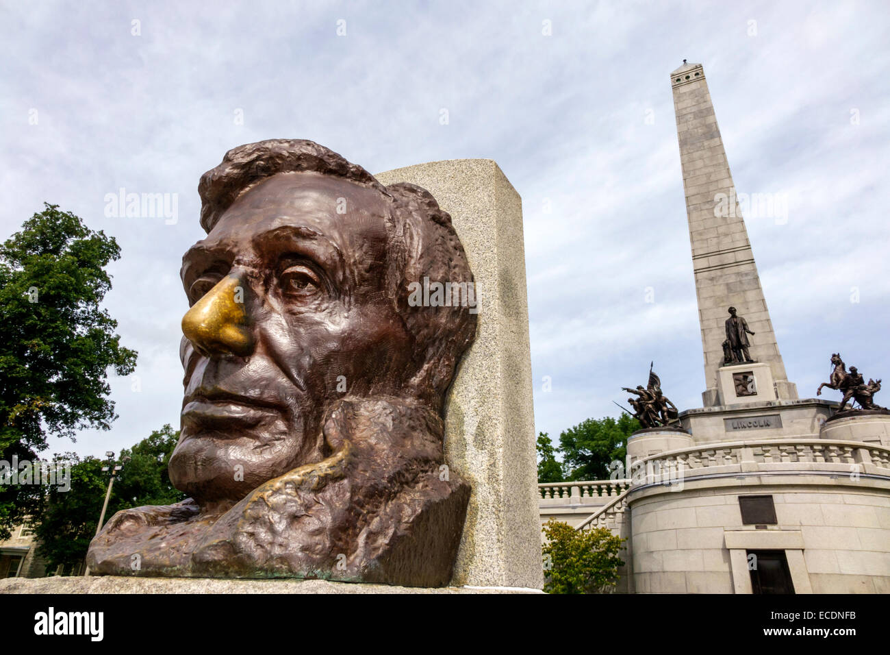 Springfield Illinois, Oak Ridge Cemetery, Abraham Lincoln Tomb & War Memorials state Historic Site, memoriale, monumento, testa, scultura, scultura Gutzon Borglum Foto Stock