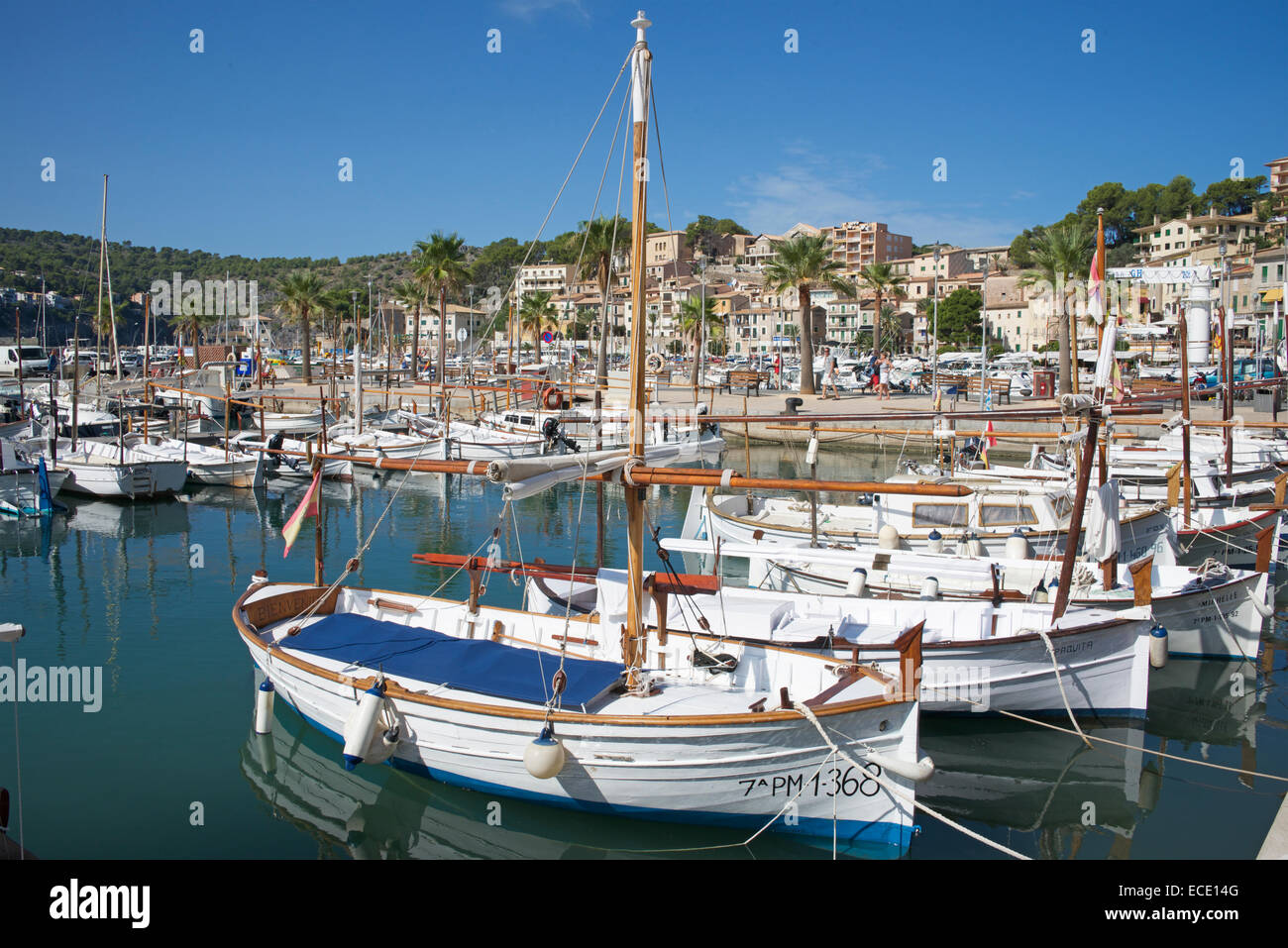 Ormeggiate barche da pesca a Port de Soller Mallorca Spagna Spain Foto Stock