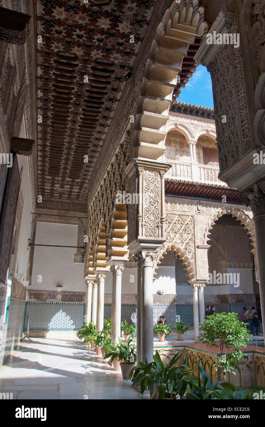 Vista del palazzo di Alcazar, Sevilla, Andalusia, Spagna Foto Stock