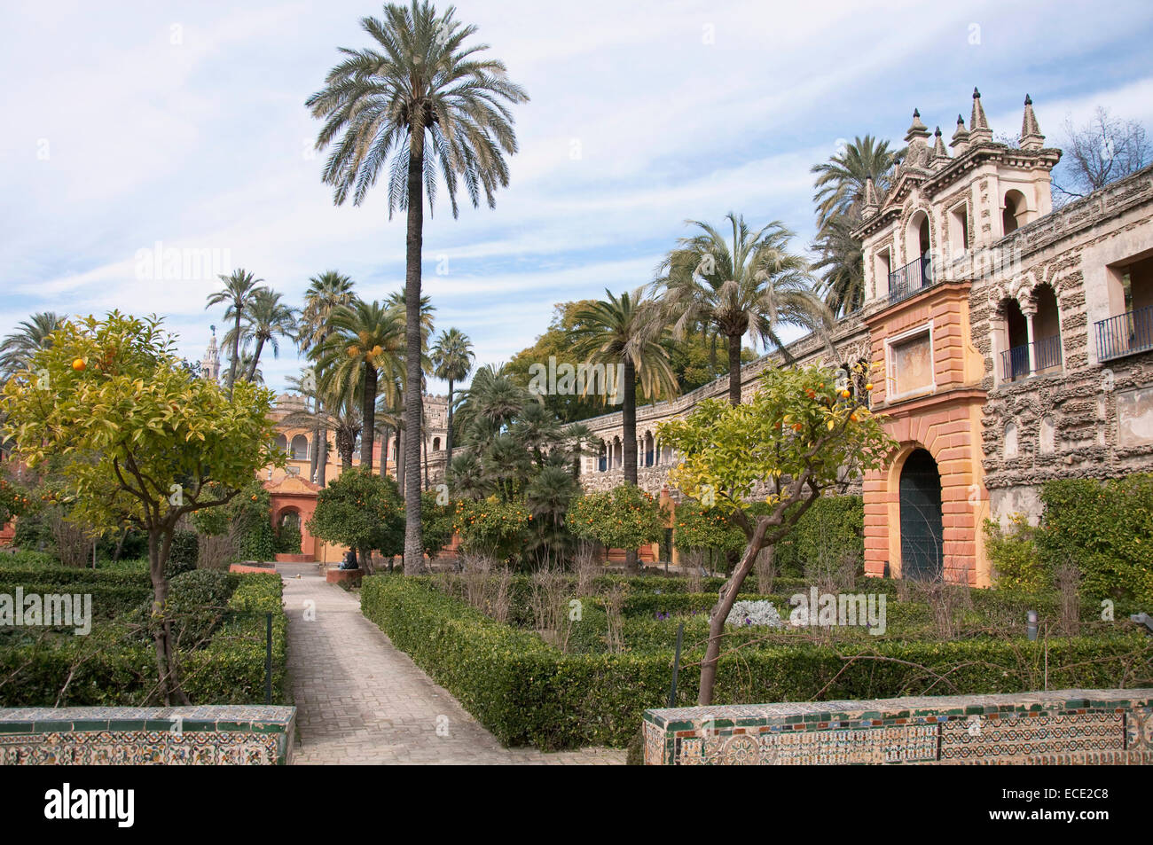 Vista del palazzo di Alcazar, Sevilla, Andalusia, Spagna Foto Stock