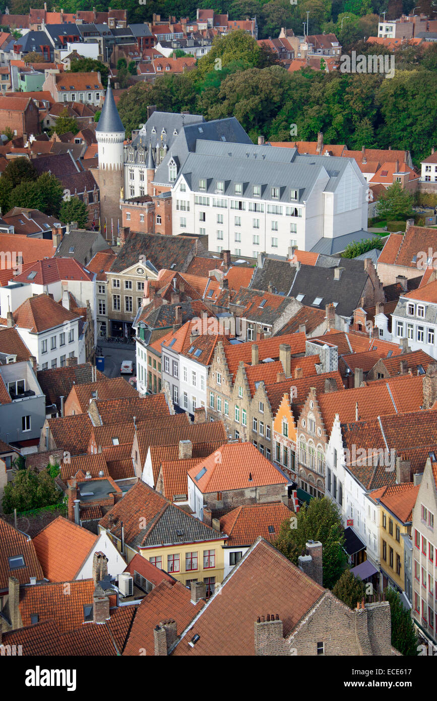 Vista aerea del vecchio centro storico di Bruges Belgio Foto Stock