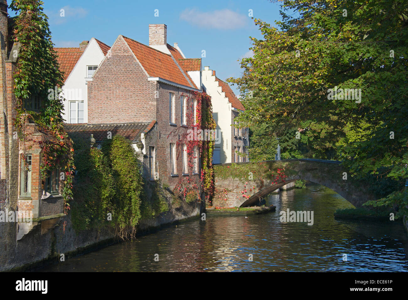 Canal Groenerei e ponte Bruges Belgio Foto Stock