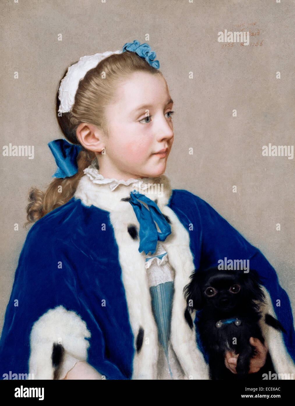 Ritratto di Maria Frederike van Reede-Athlone a sette anni di età; Jean-Étienne Liotard, Svizzera, 1702 - 1789; 1755 - 1756; pastello su carta pergamena; senza cornice: 57,2 x 47 cm (22 1/2 x 18 1/2 in.) Foto Stock