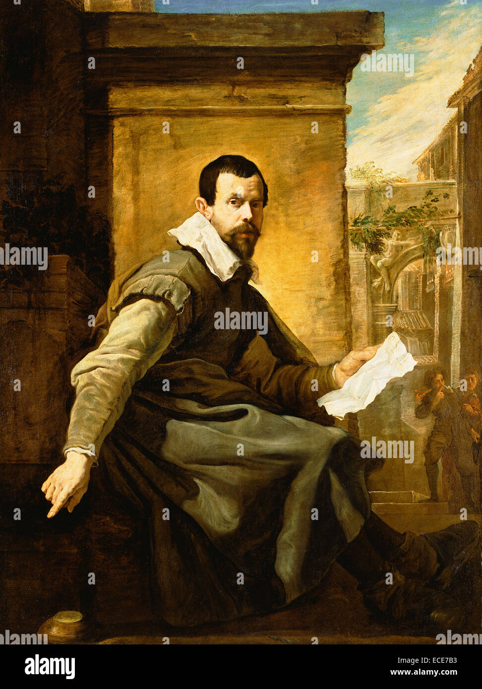 Ritratto di un uomo con un foglio di Musica di Domenico Fetti, Italiano, 1620; Olio su tela; senza cornice: 172.7 x 129.9 cm (68 x 51 1/8 in.) Foto Stock