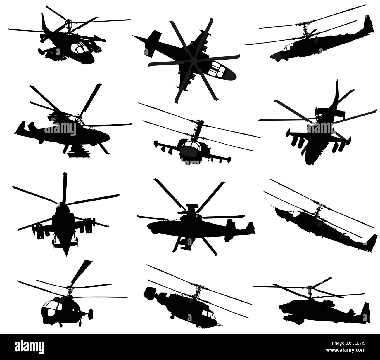 Elicottero militare sagome set. Vettore Foto Stock