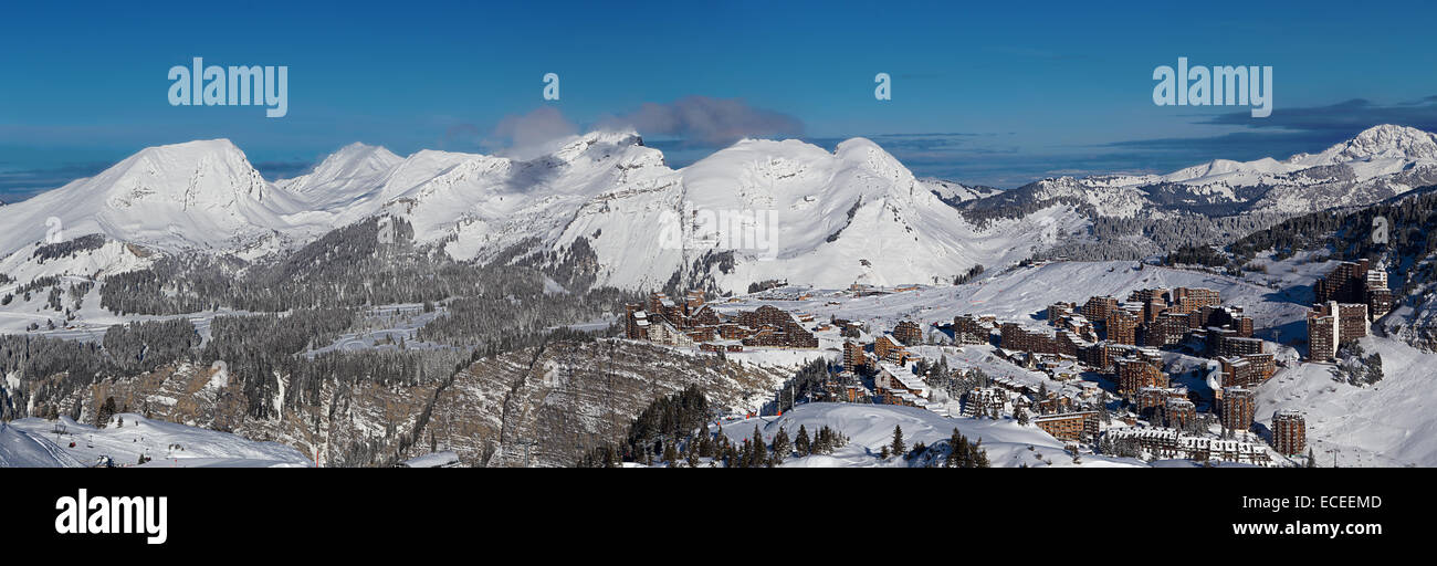 Panorama di Avoriaz, Portes du Soleil Foto Stock